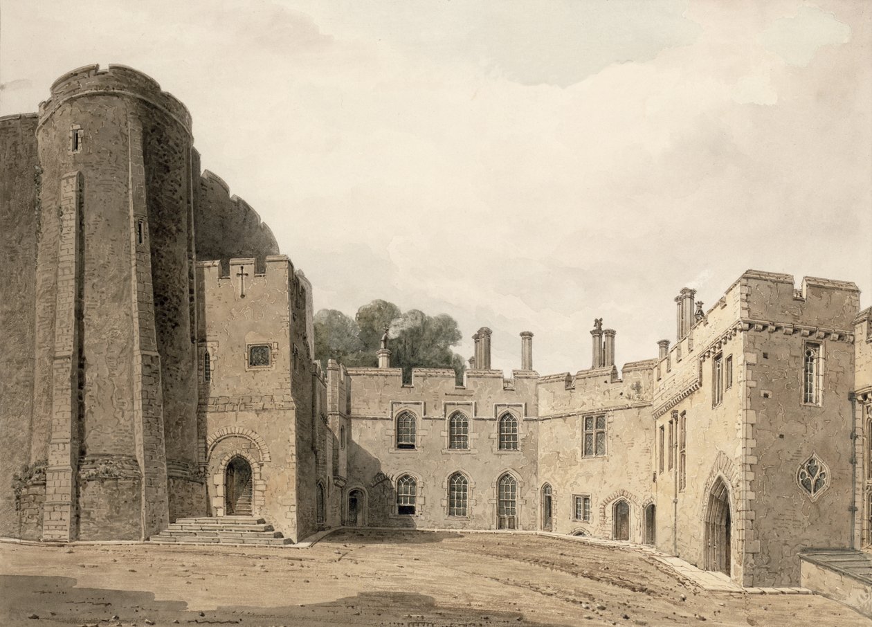 De binnenplaats van Berkeley Castle, Gloucestershire, kijkend naar het noordoosten, 1822 door John Chessell Buckler