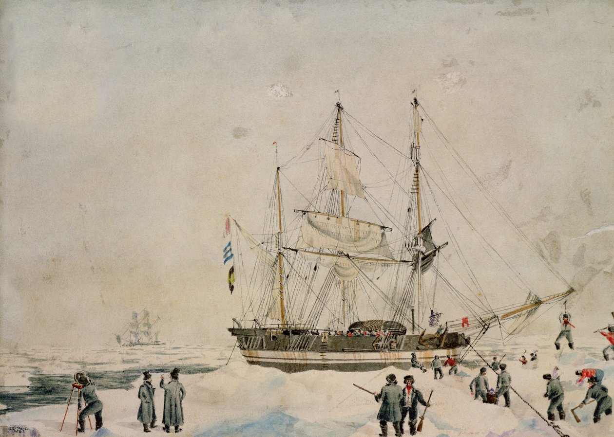 Wandelen in het pakijs, Ross-expeditie, 1842 door John Edward Davis