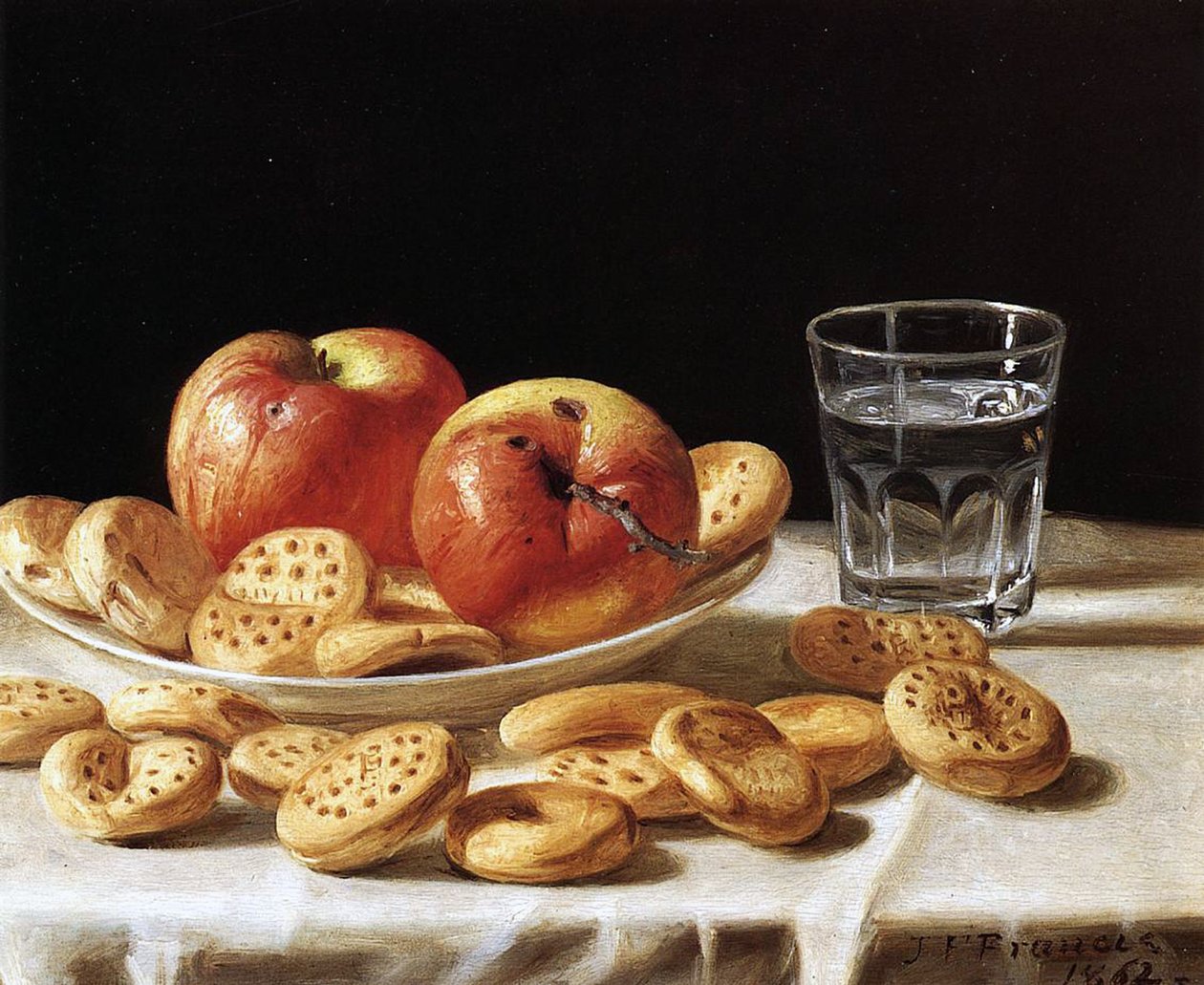 Stilleven met appels en koekjes, 1862 door John F. Francis