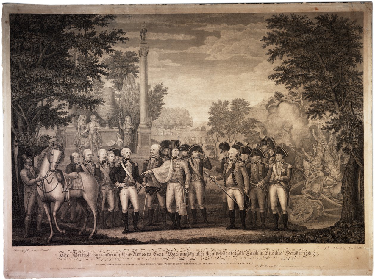 De Britten die hun Wapens overgeven aan Gen. Washington...bij York Town [Yorktown], 1819 door John Francis Renault