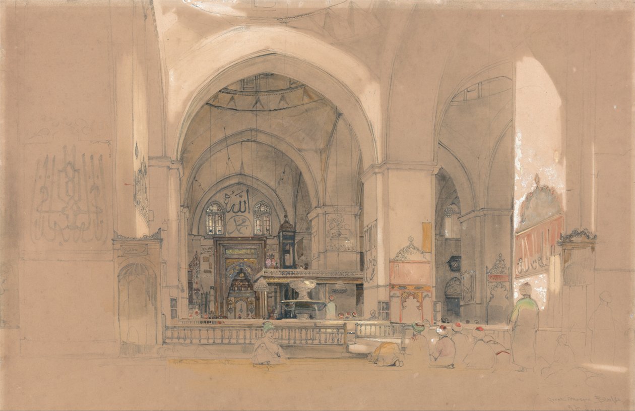 Interieur van de Grote Moskee, (Ulucami) Bursa, Turkije door John Frederick Lewis