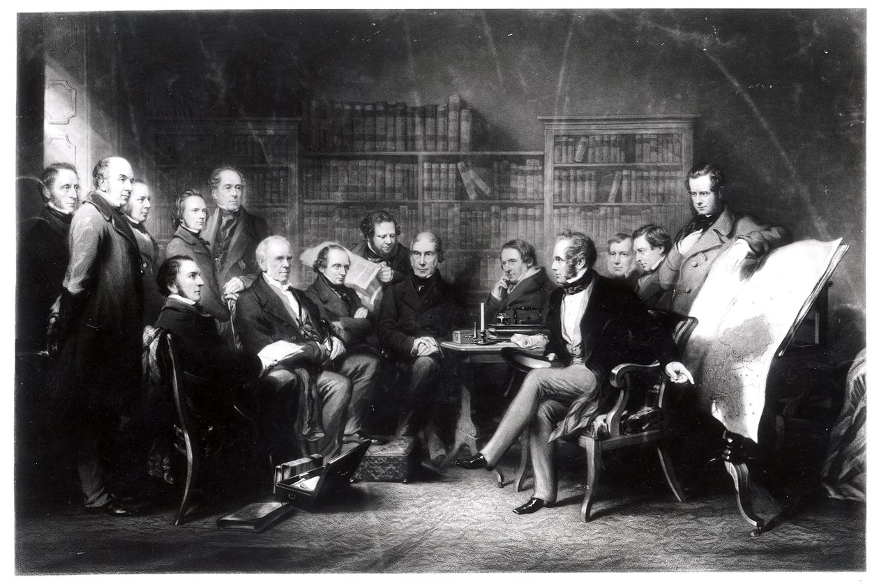 Het Aberdeen-kabinet, besluit over de expeditie naar de Krim, gegraveerd door William Walker door John Gilbert