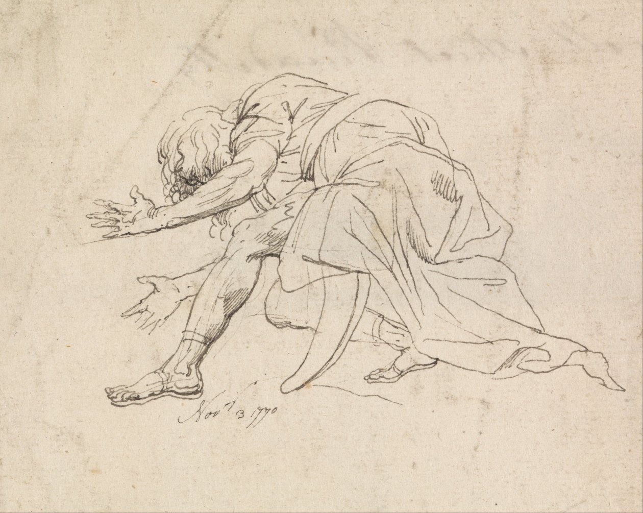 Een knielende man door John Hamilton Mortimer