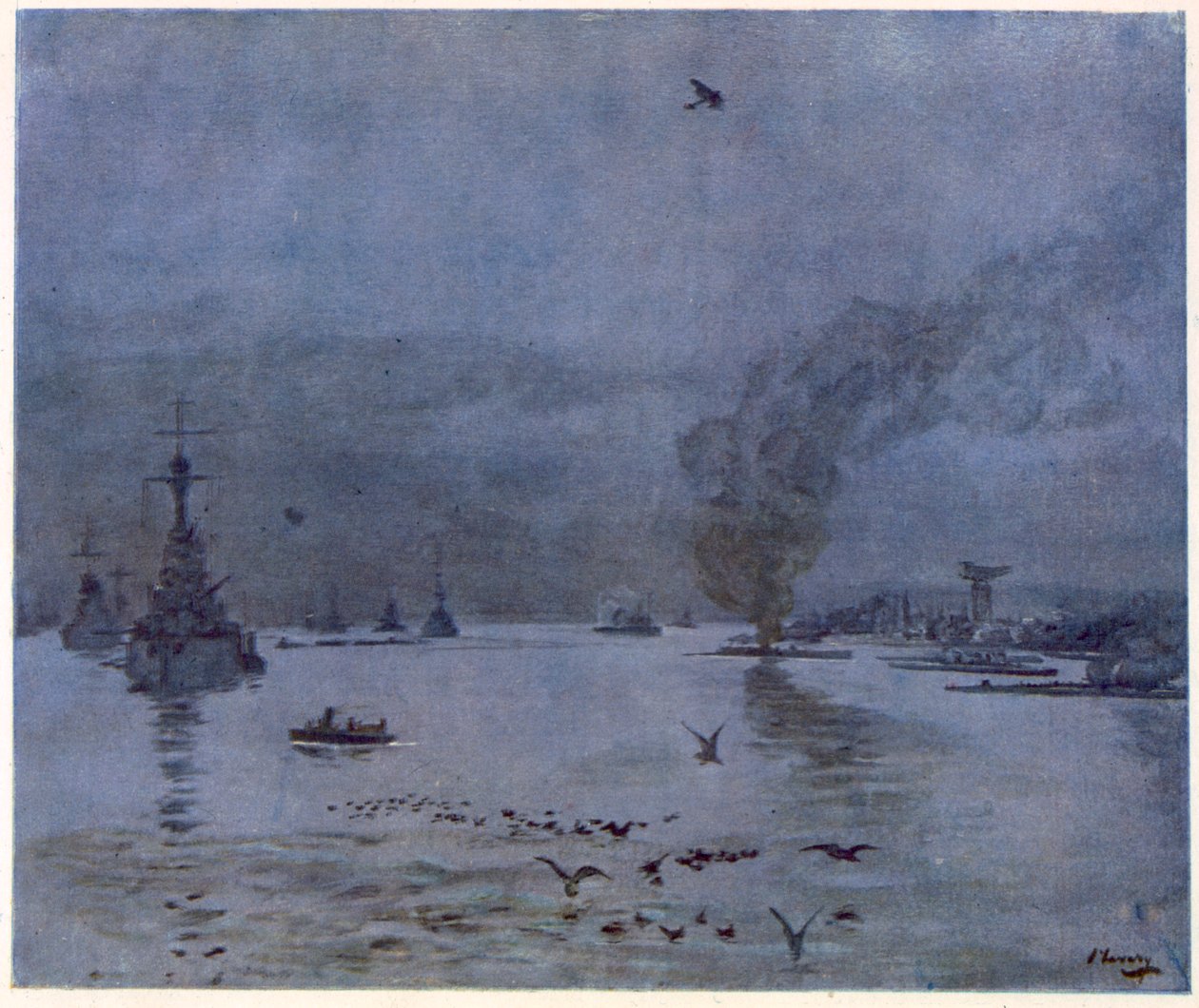 De Vloot, Een Mistige Dag, 1917, uit Britse Kunstenaars aan het Front, Vervolg van Het Westelijk Front, 1918 door John Lavery