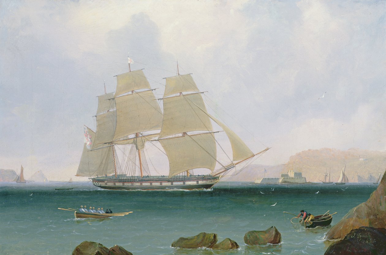 Een getuigde sloep van het Witte Eskader voor Plymouth, 1835 door John Lynn