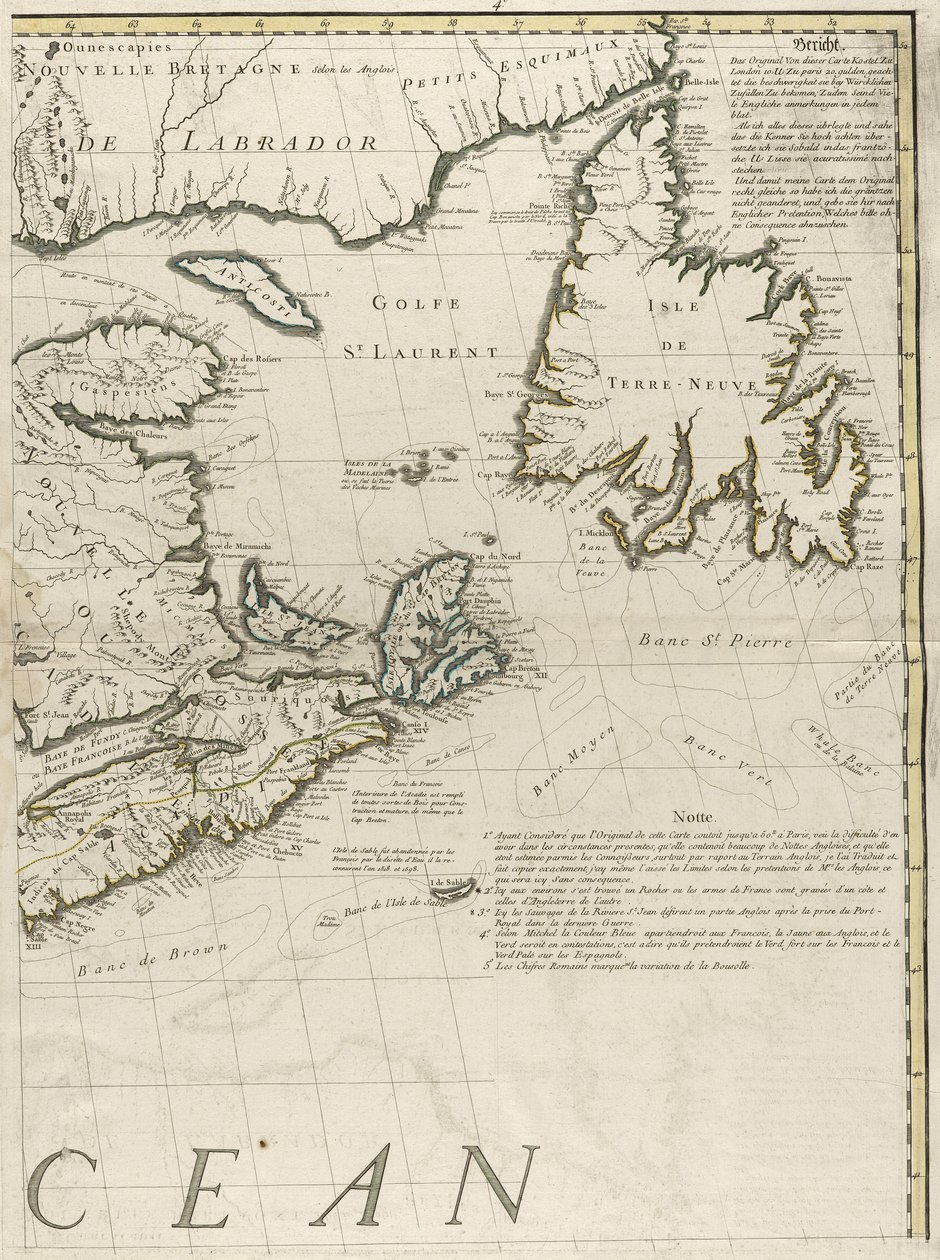 Een kaart van de Britse en Franse gebieden in Amerika, 1756 door John Mitchell