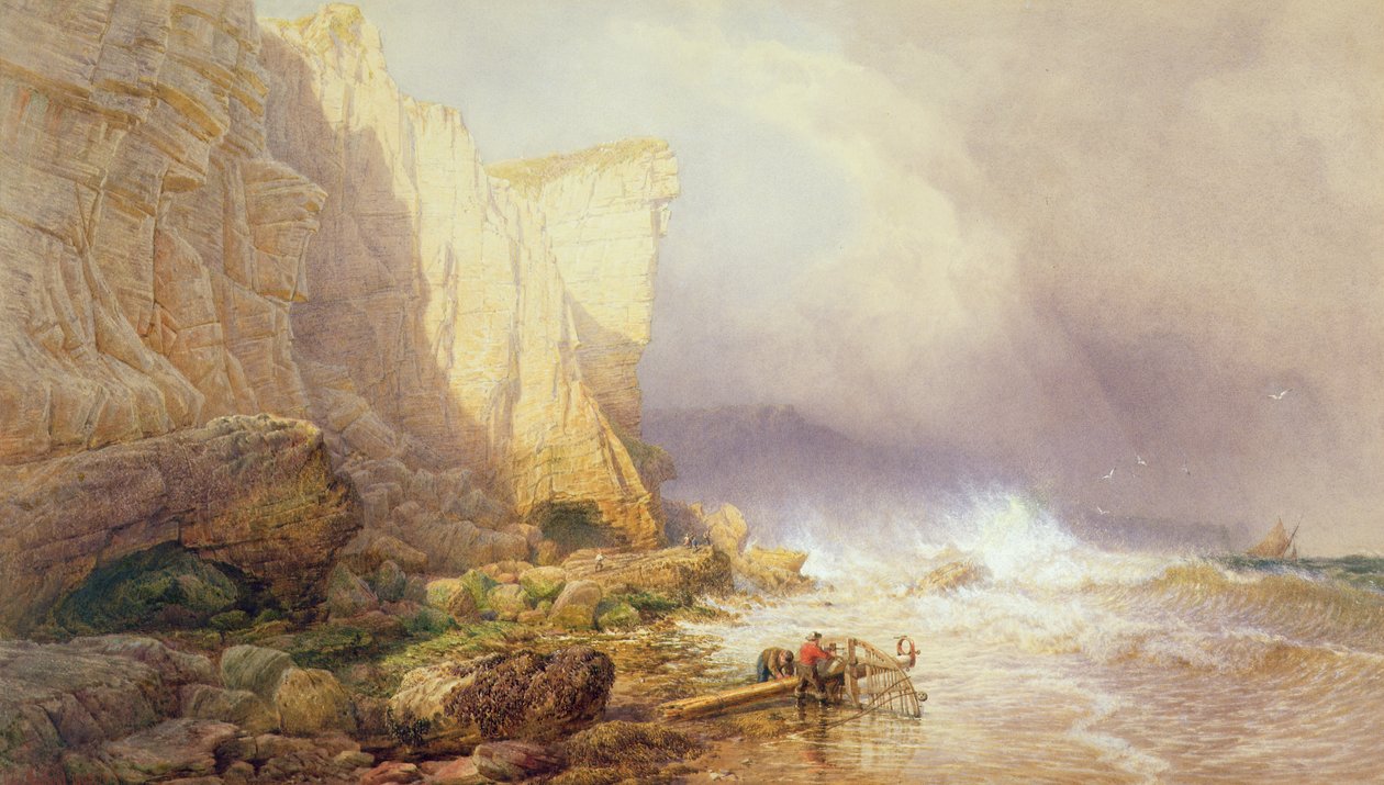Stormachtig Weer, Opruiming van Seaton Cliffs, Zuid-Devon, 19e eeuw door John Mogford