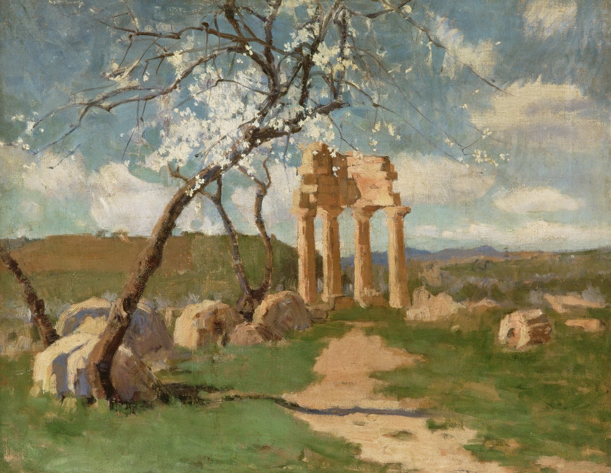 Amandelbomen en ruïnes, Sicilië, c.1887 door John Russell