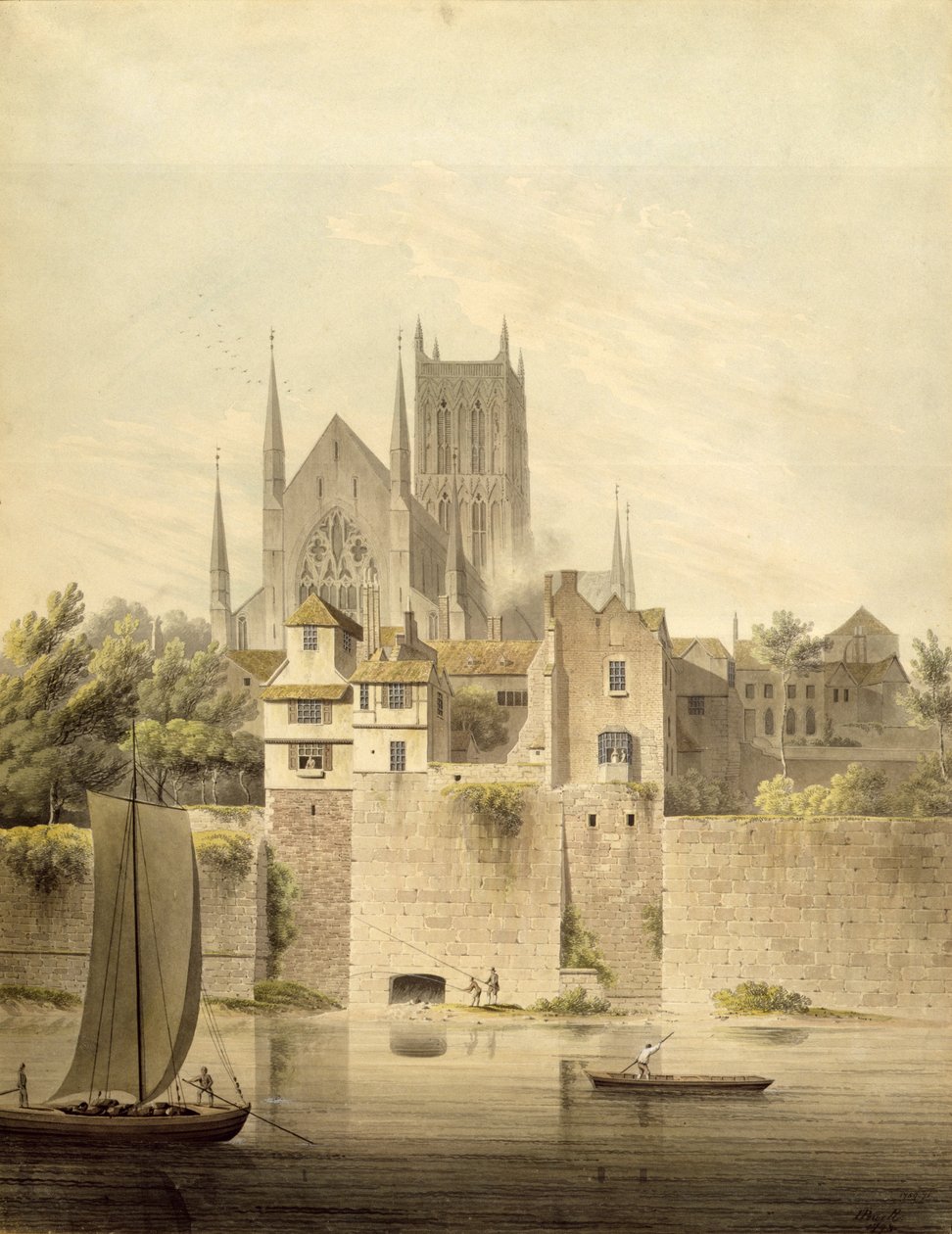 Westelijk uitzicht op Worcester Cathedral, 1798 door John Powell