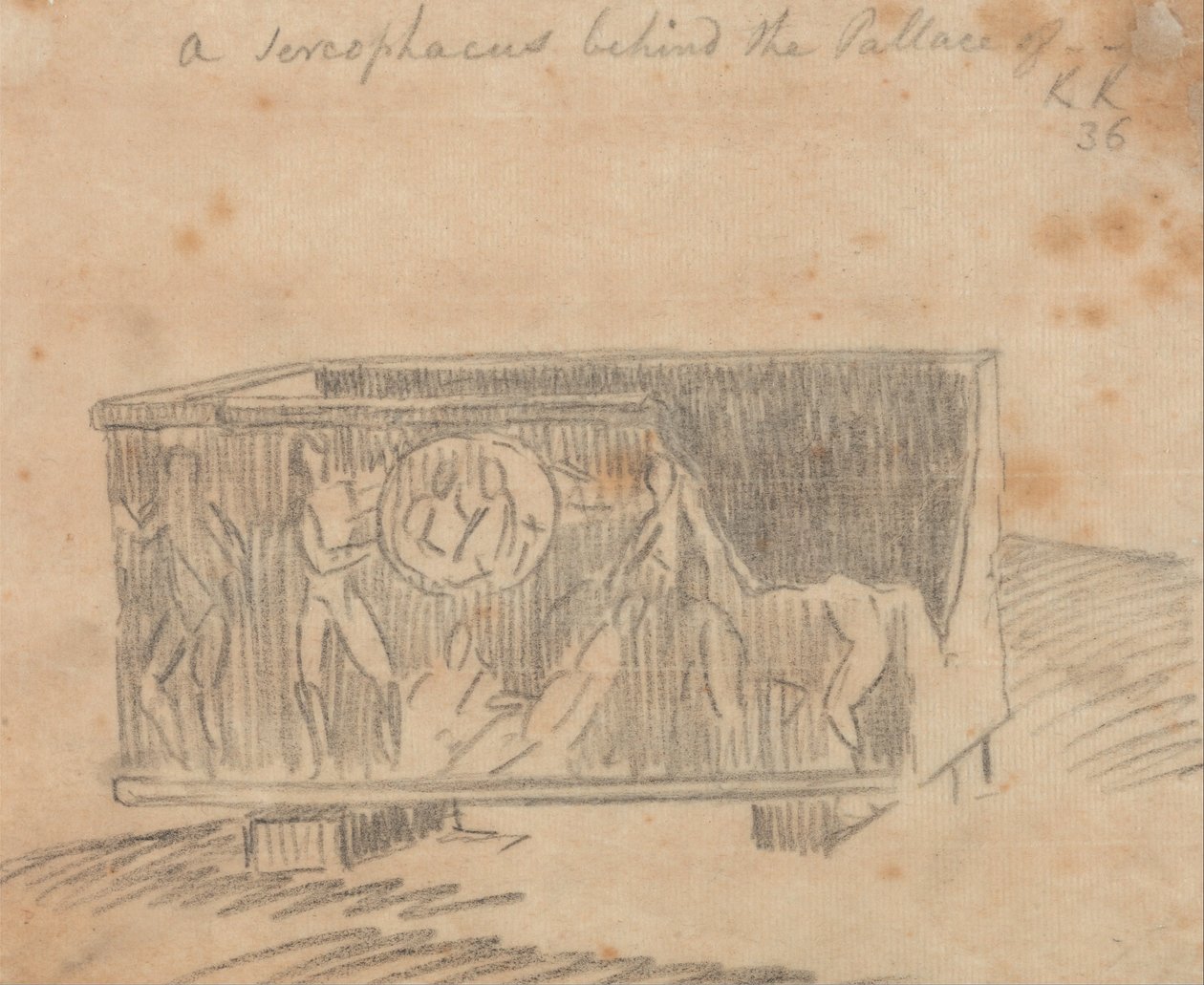 Een sarcofaag achter het paleis door John Robert Cozens