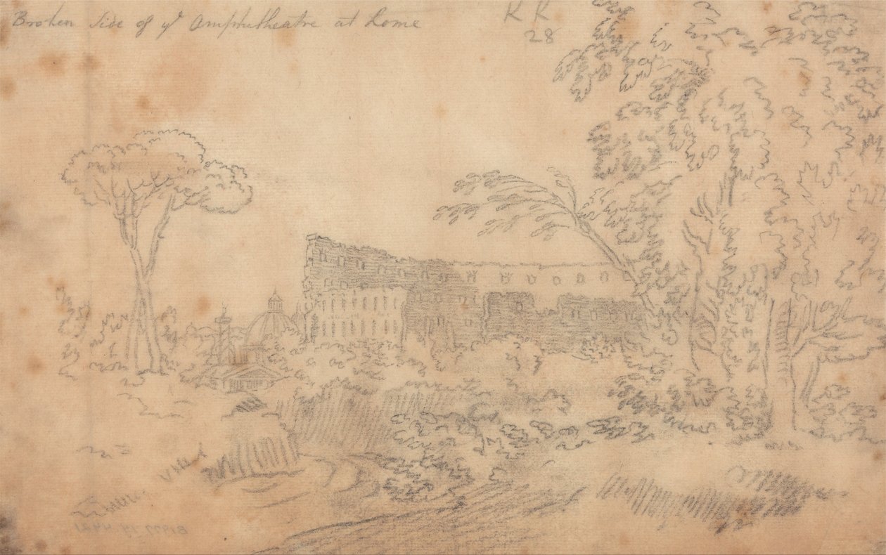Gebroken zijde van het amfitheater in Rome door John Robert Cozens