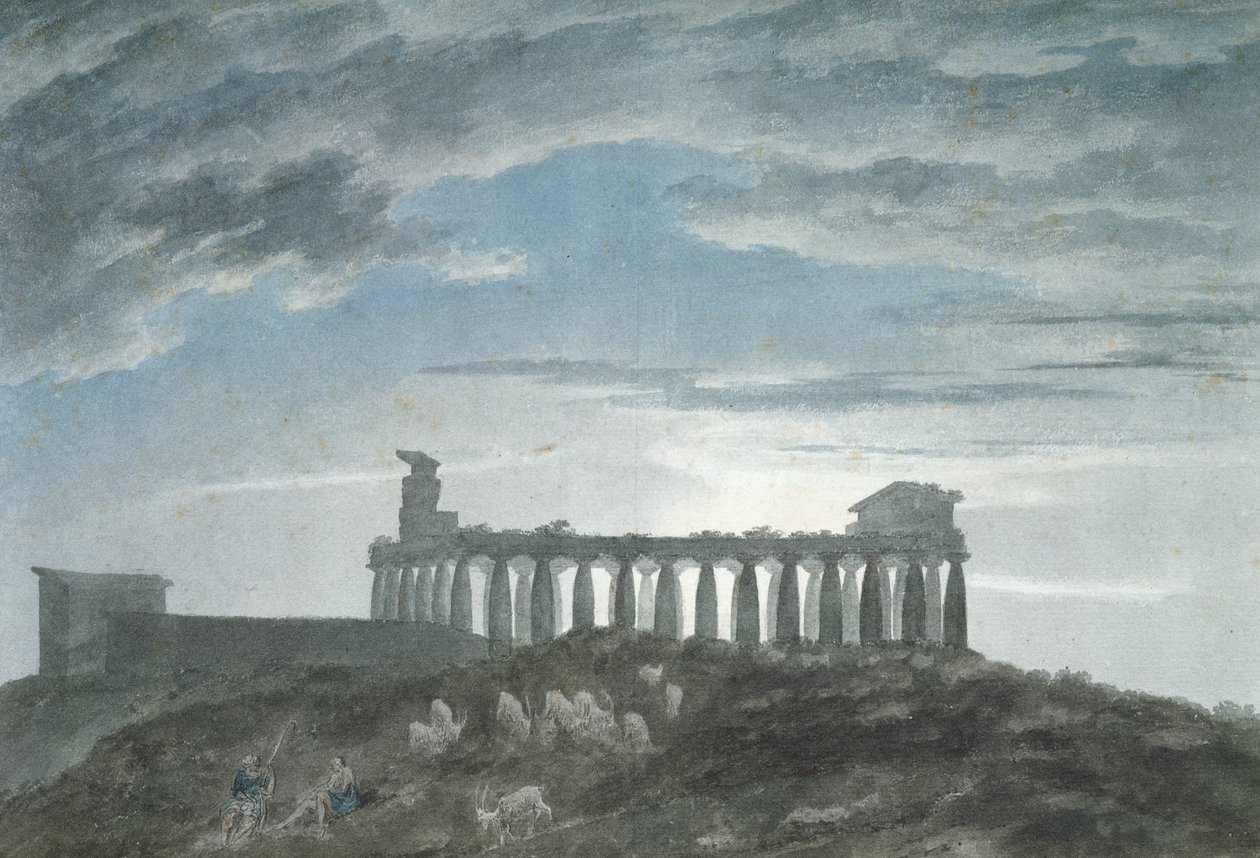 De Kleine Tempel bij Paestum door John Robert Cozens