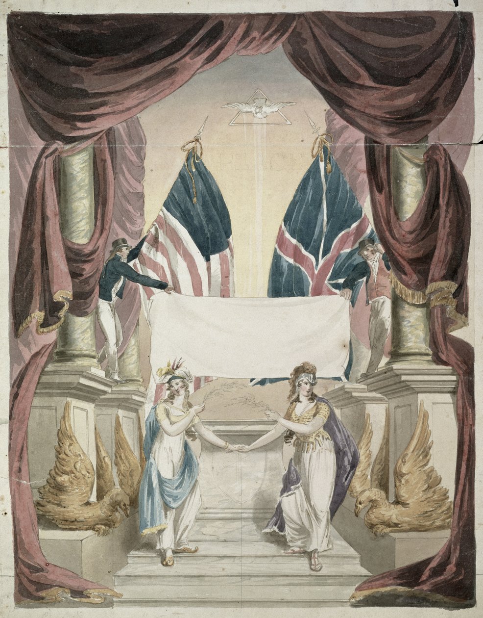 Vrede, allegorie van het Verdrag van Gent, ondertekend 24 december 1814, ca. 1814 door John Rubens Smith