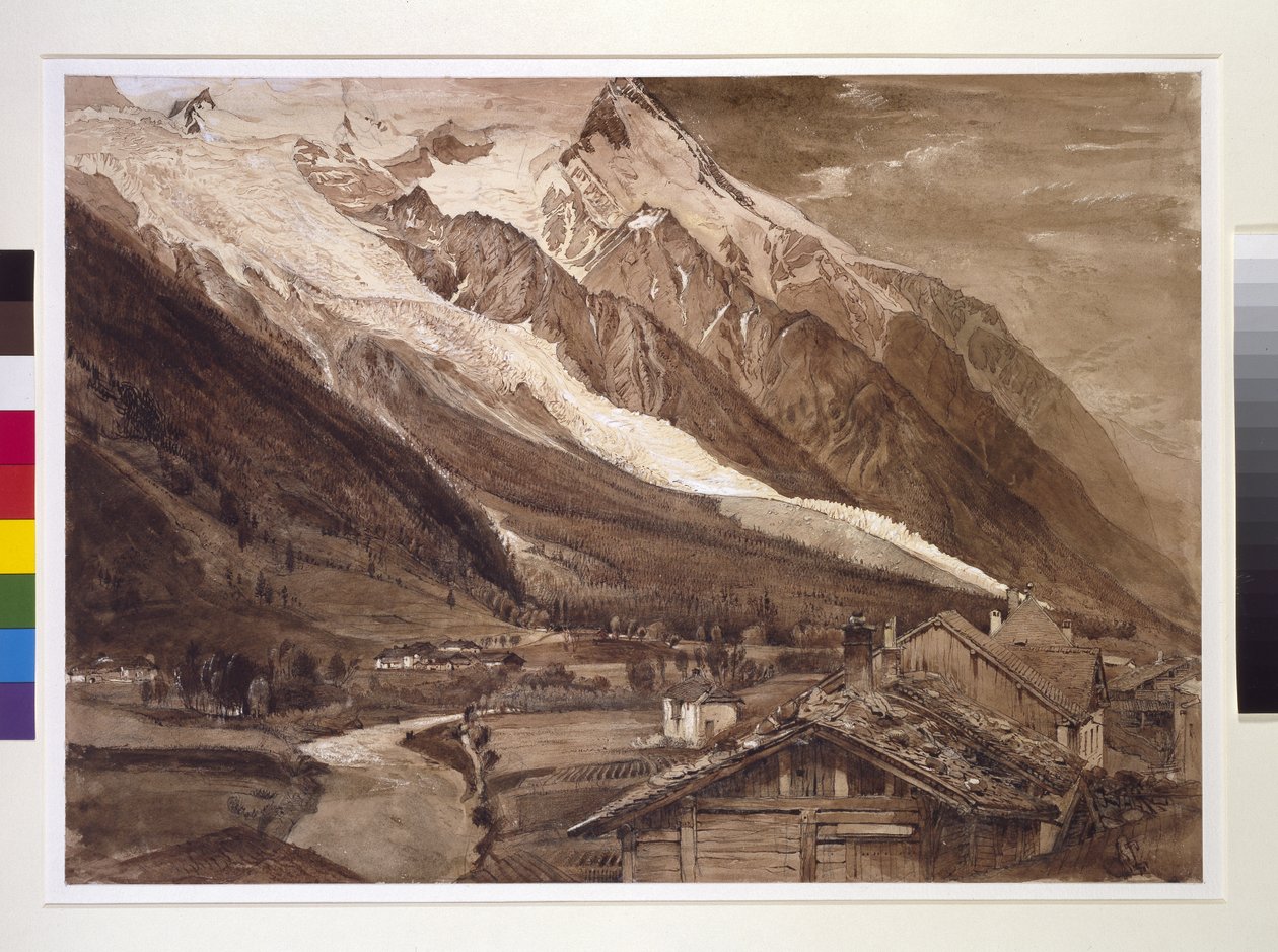 Recto: De Gletsjer des Bossons, Chamonix, juni 1849 door John Ruskin