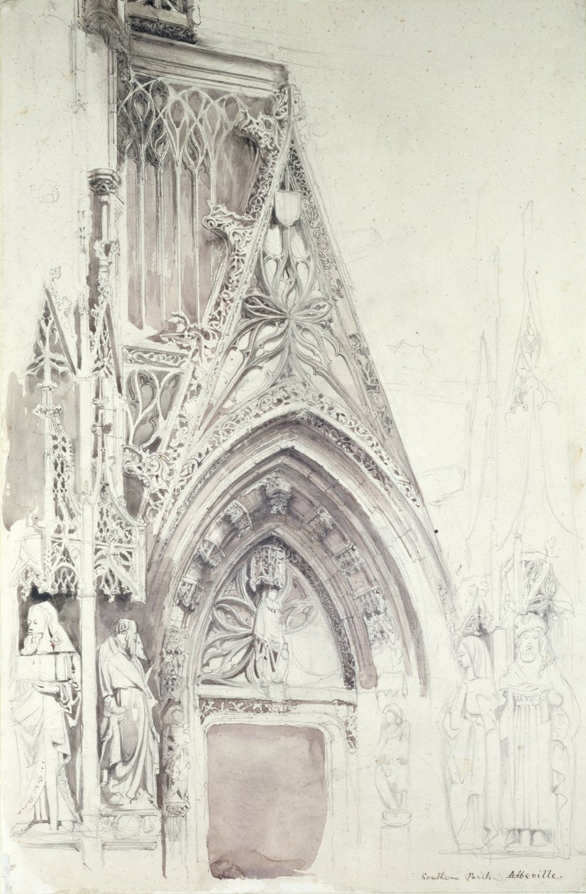 Zuidelijke portiek van St. Vulfran, Abbeville, 19e eeuw (potlood, inkt en was op papier) door John Ruskin