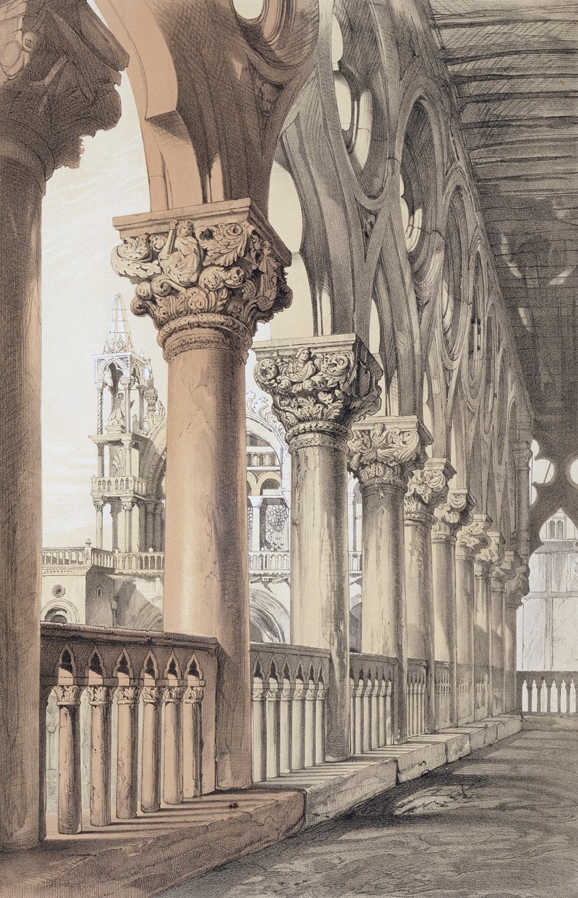 Het hertogelijk paleis, renaissancekapitelen van de loggia, uit 