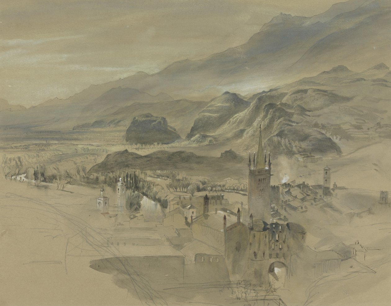 Uitzicht op Sion, Wallis, vanaf het Chateau de Valere, c.1863 door John Ruskin