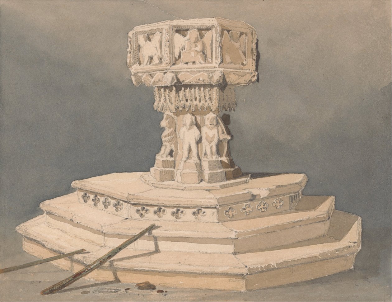 Doopvont in Happisburgh Kerk, Norfolk door John Sell Cotman
