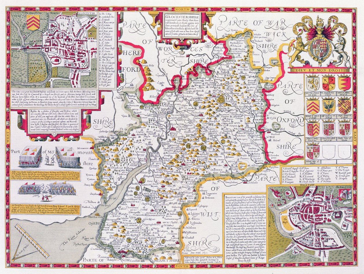 Gloucestershire, gegraveerd door Jodocus Hondius (1563-1612) uit John Speed