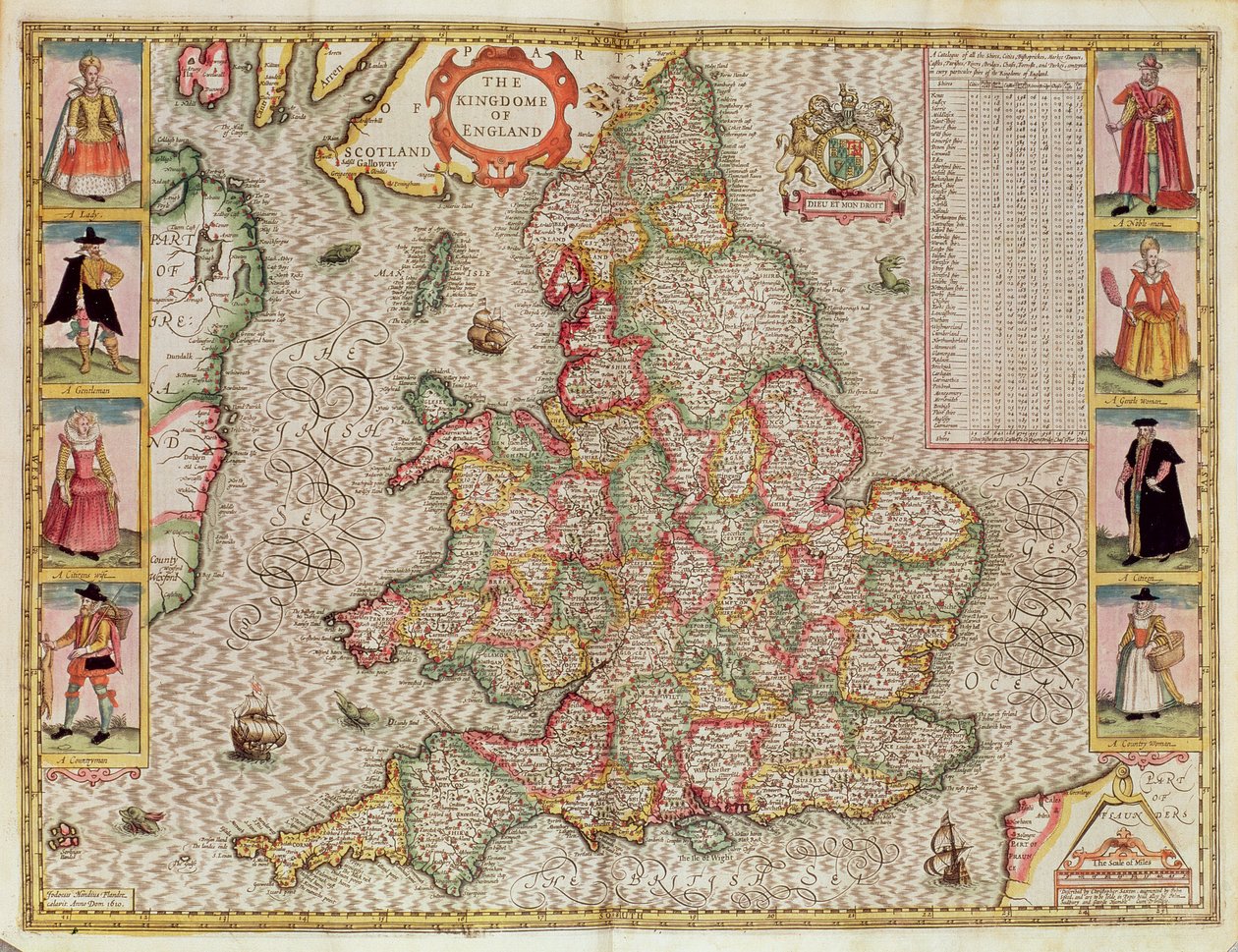 Het Koninkrijk Engeland, gegraveerd door Jodocus Hondius (1563-1612) uit John Speed