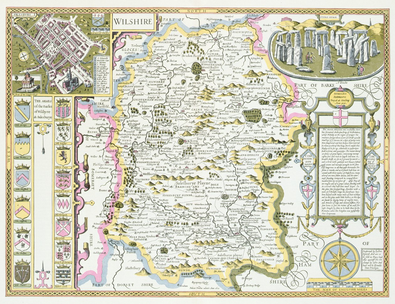 Wiltshire, gegraveerd door Jodocus Hondius uit John Speed