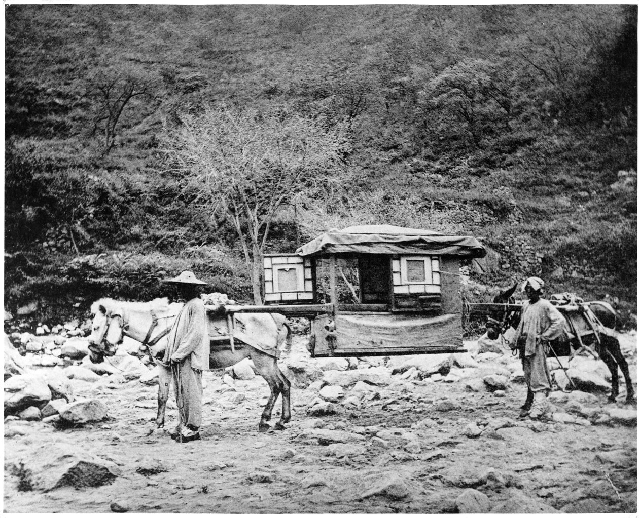Pekingese muilezel draagstoel, ca. 1867-72 door John Thomson