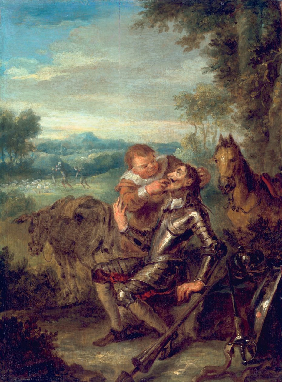 Scène uit Don Quichot: Sancho Panza Telt de Tanden van Don Quichot door John Vanderbank