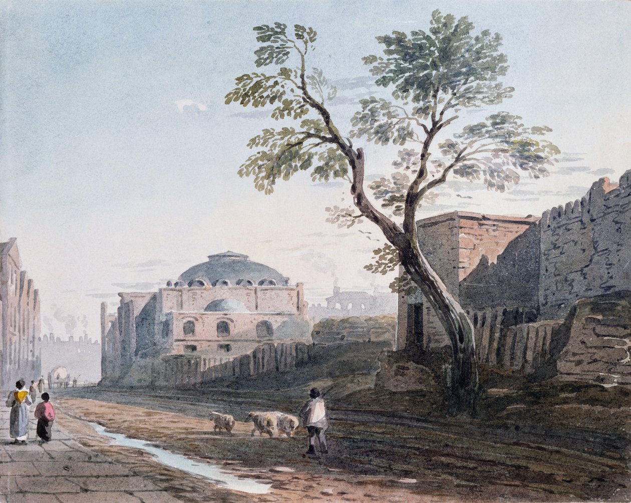 Schotse Kerk en de resten van de London Wall, 1818 door John Varley
