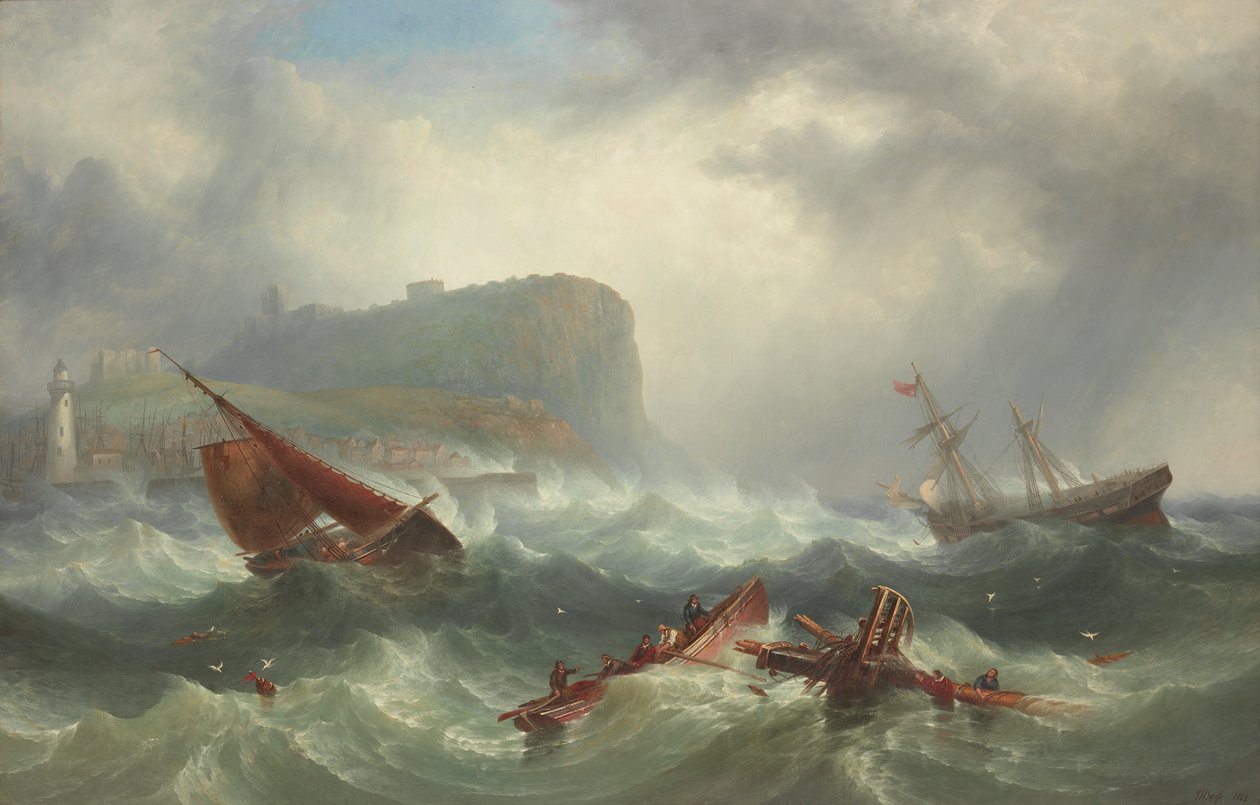 Schipbreuk bij Scarborough, 1863 door John Warkup Swift
