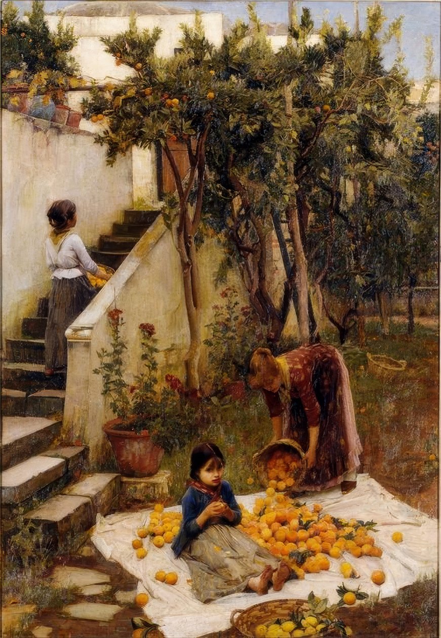 De sinaasappelplukkers door John William Waterhouse
