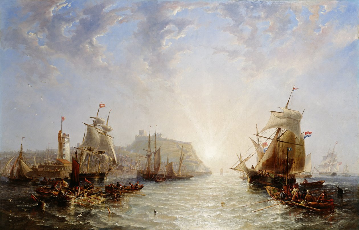 Schepen bij Scarborough, 1845 door John Wilson Carmichael
