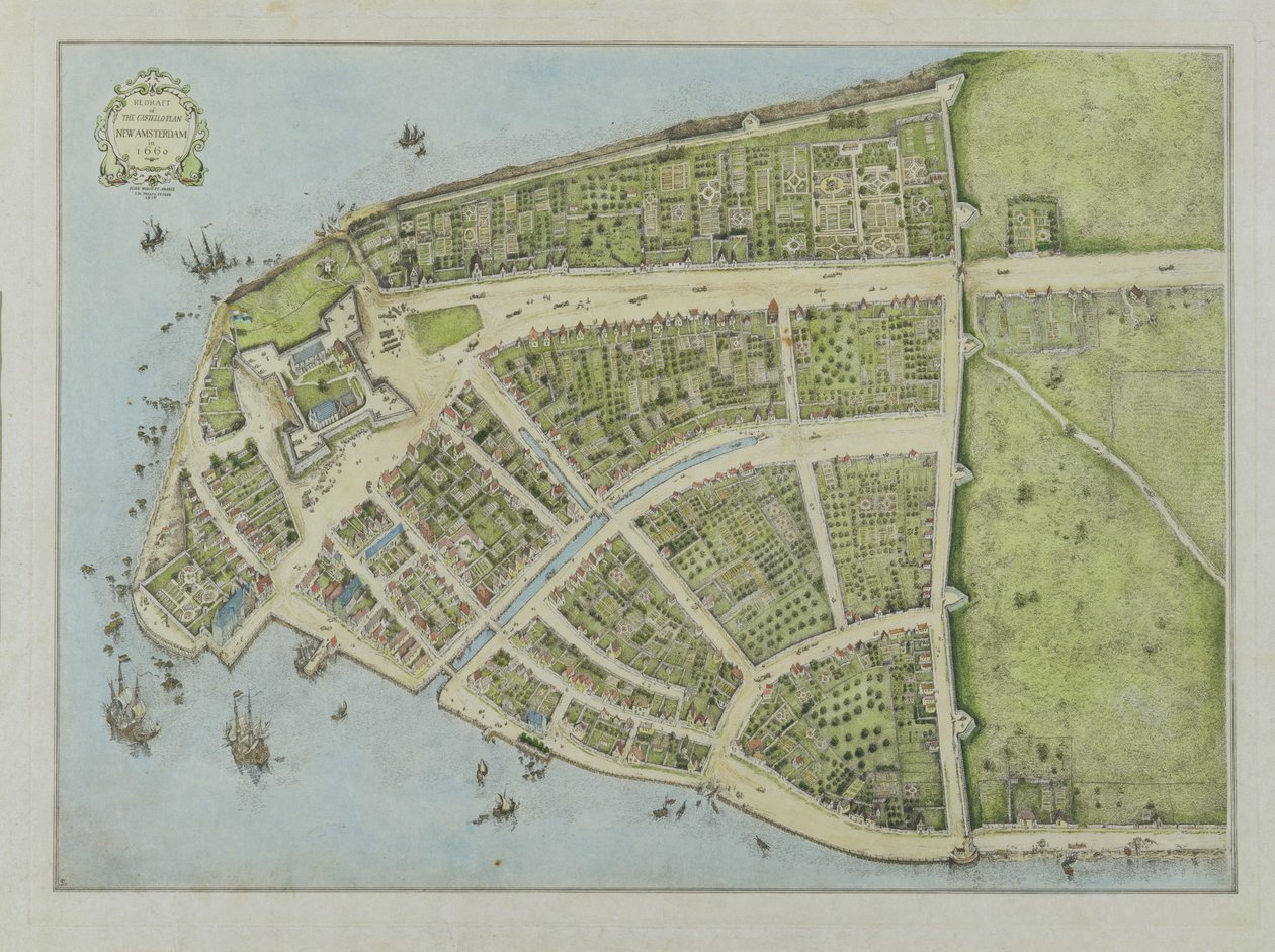 Herziening van het Castello Plan, Nieuw Amsterdam in 1660, 1916 door John Wolcott Adams