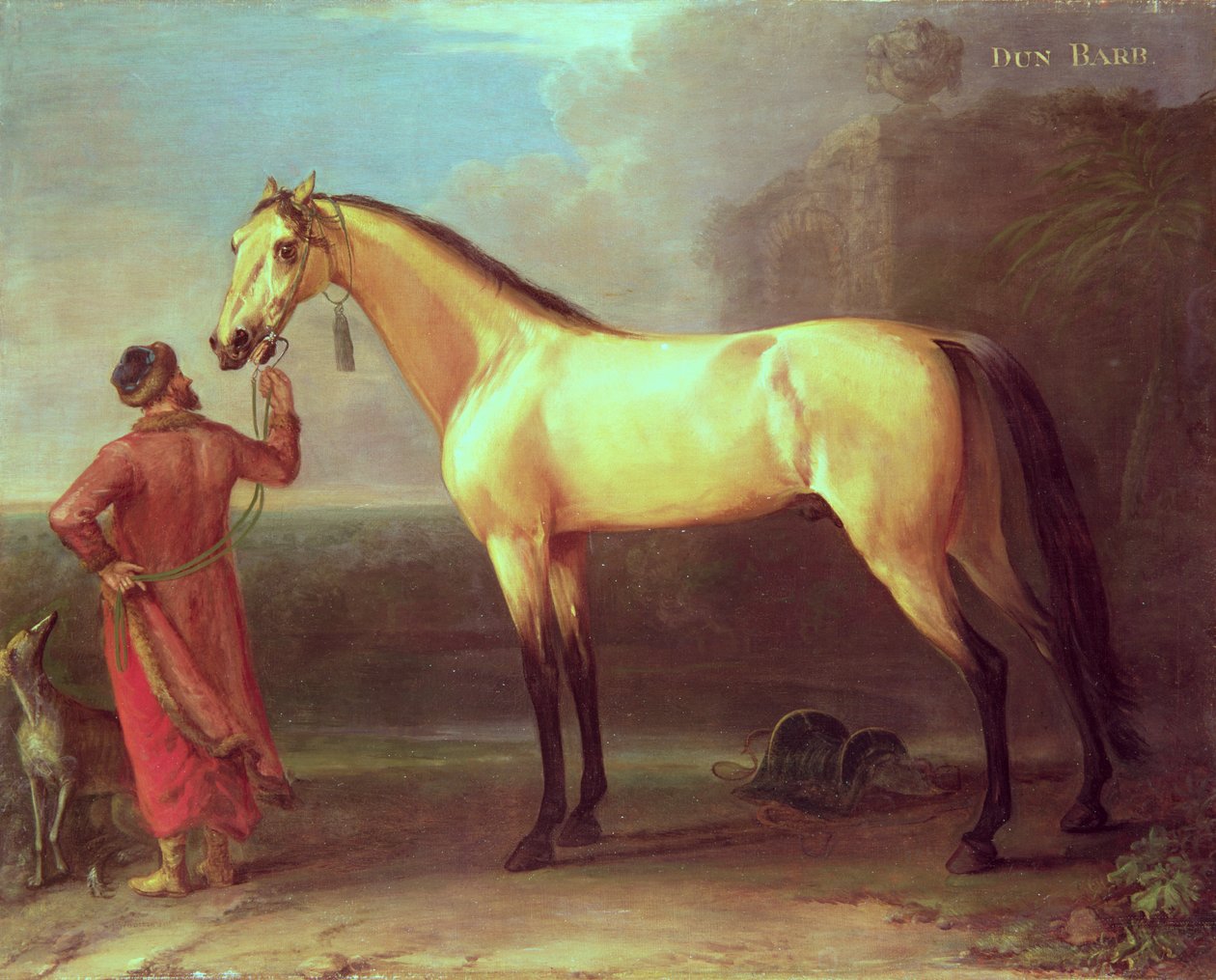 Dun Barb (Paard en Arabische Groom) door John Wootton