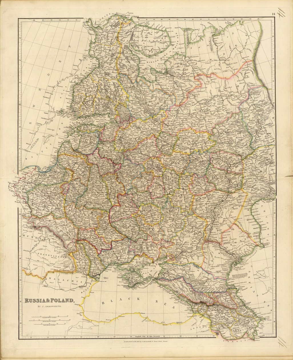 Kaart van Rusland en Polen, 1832 door John Arrowsmith