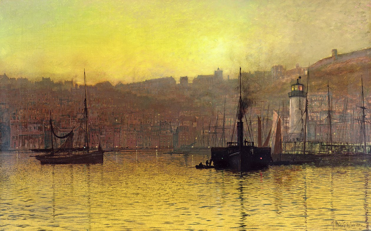 Avondval in de haven van Scarborough door John Atkinson Grimshaw
