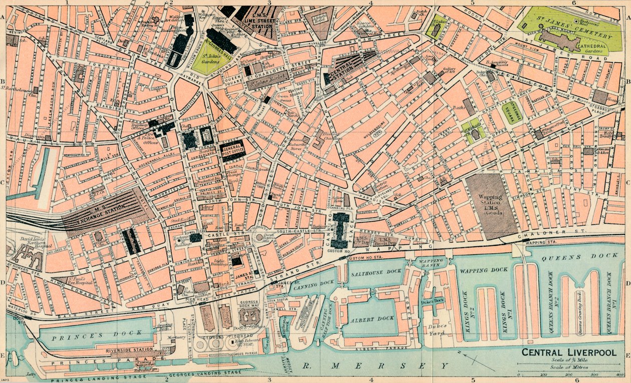 Centraal Liverpool, 20e eeuw door John Bartholomew