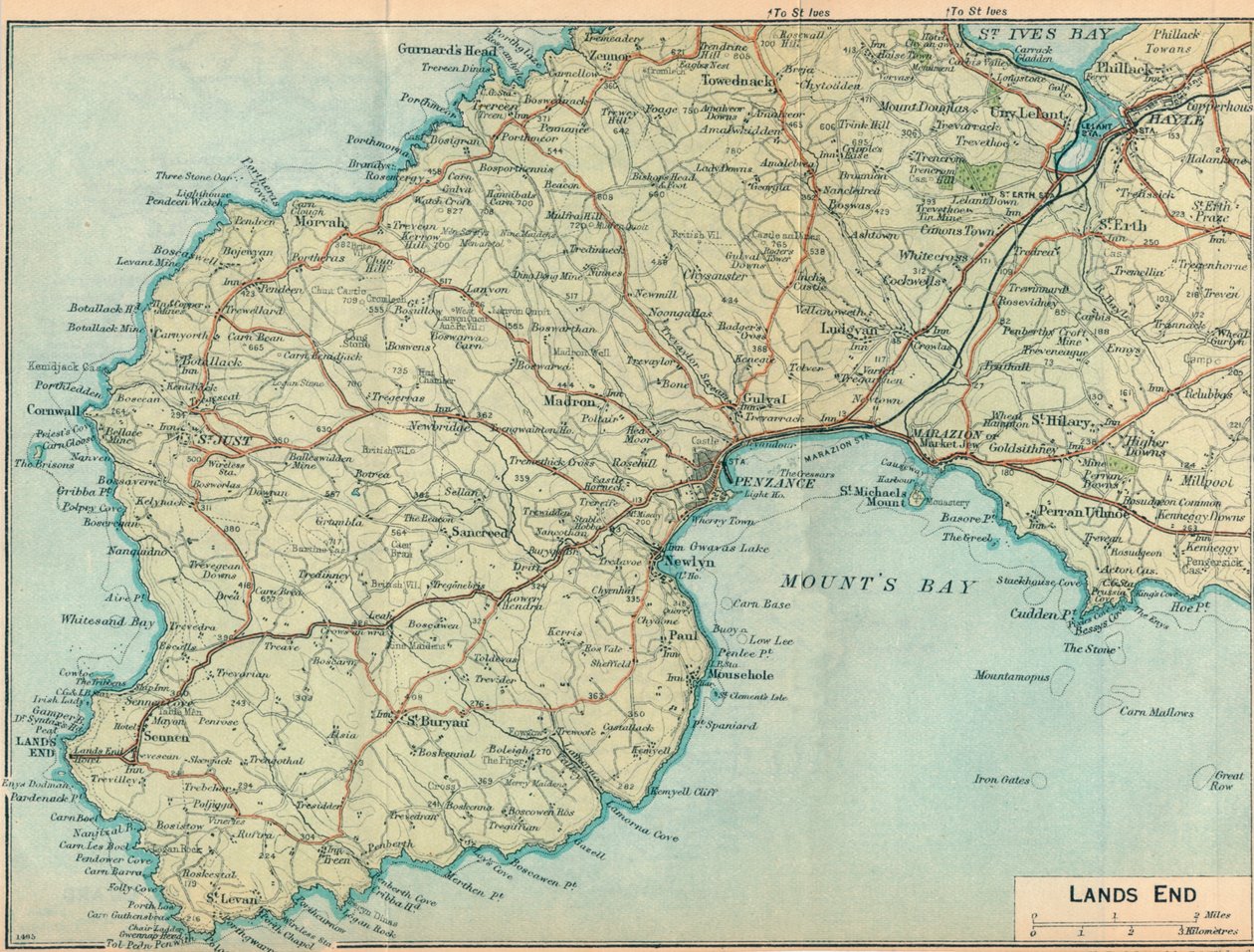 Lands End, 20e eeuw door John Bartholomew
