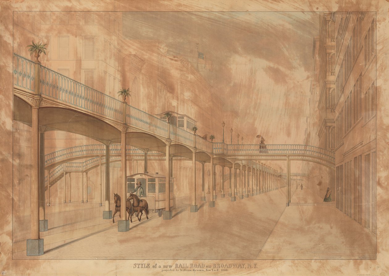 Verhoogde spoorweg, Broadway, New York, 1861 door John Beigel