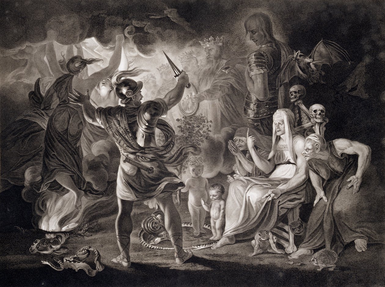 Macbeth, de drie heksen en Hecate, 1805 door John Boydell