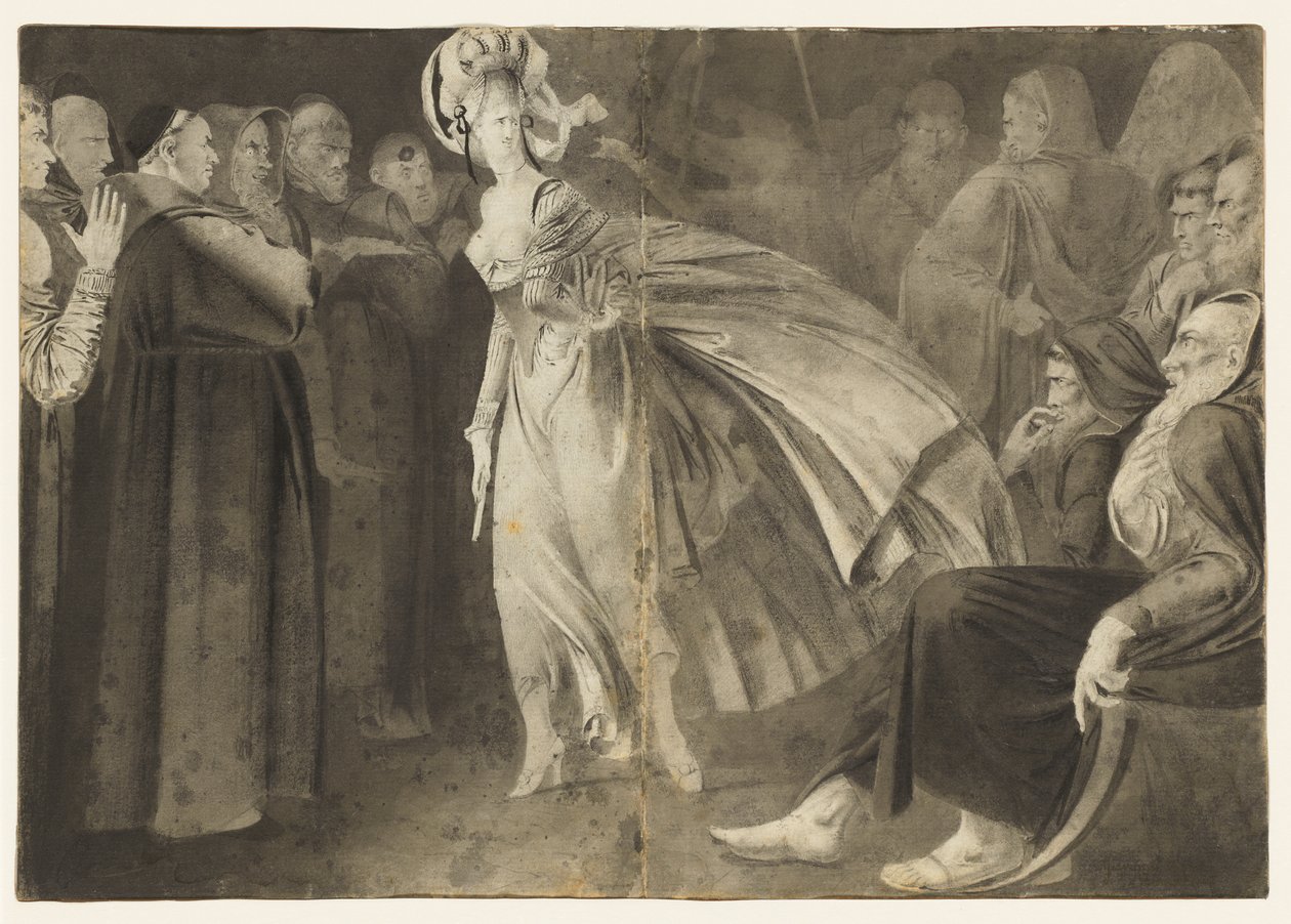 Vrouw staande tussen de broeders (recto) door John Brown