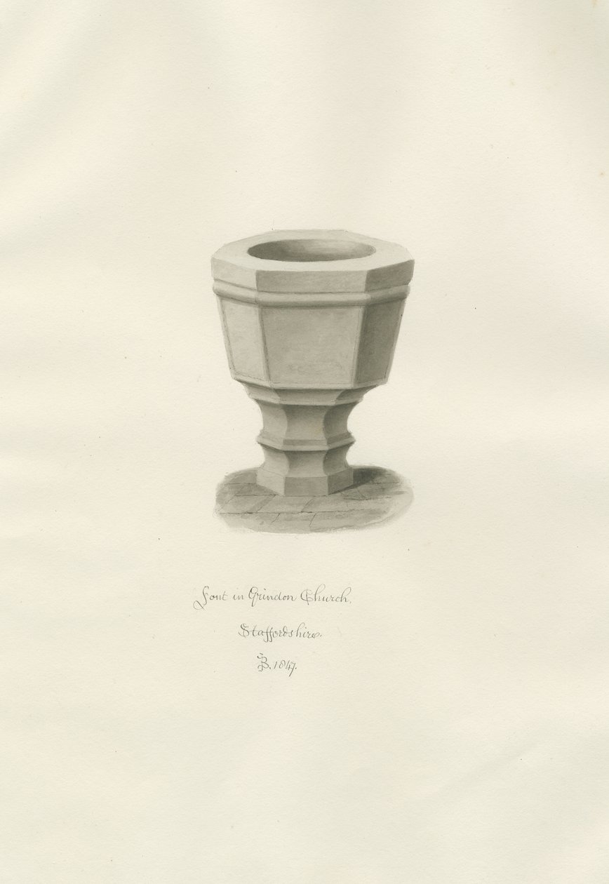 Doopvont in Grindon Kerk door John Buckler