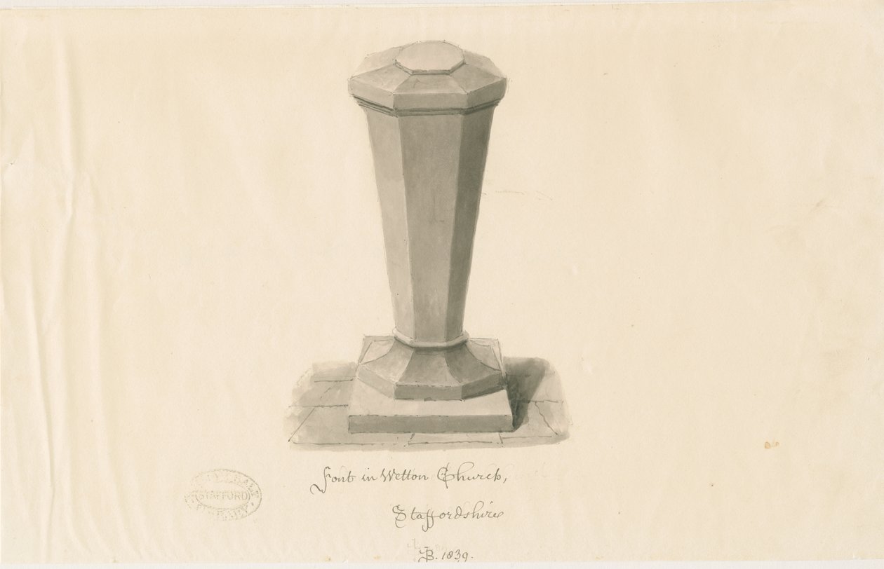 Doopvont in Wetton Kerk, 1839 door John Buckler