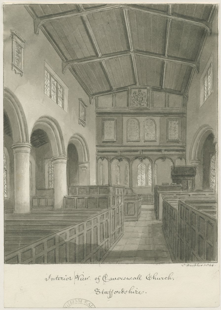 Interieur van Caverswall Kerk door John Buckler