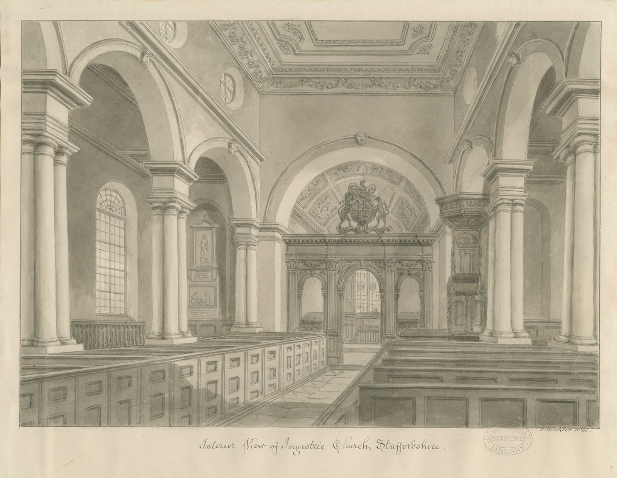 Interieur van Ingestre Church door John Buckler