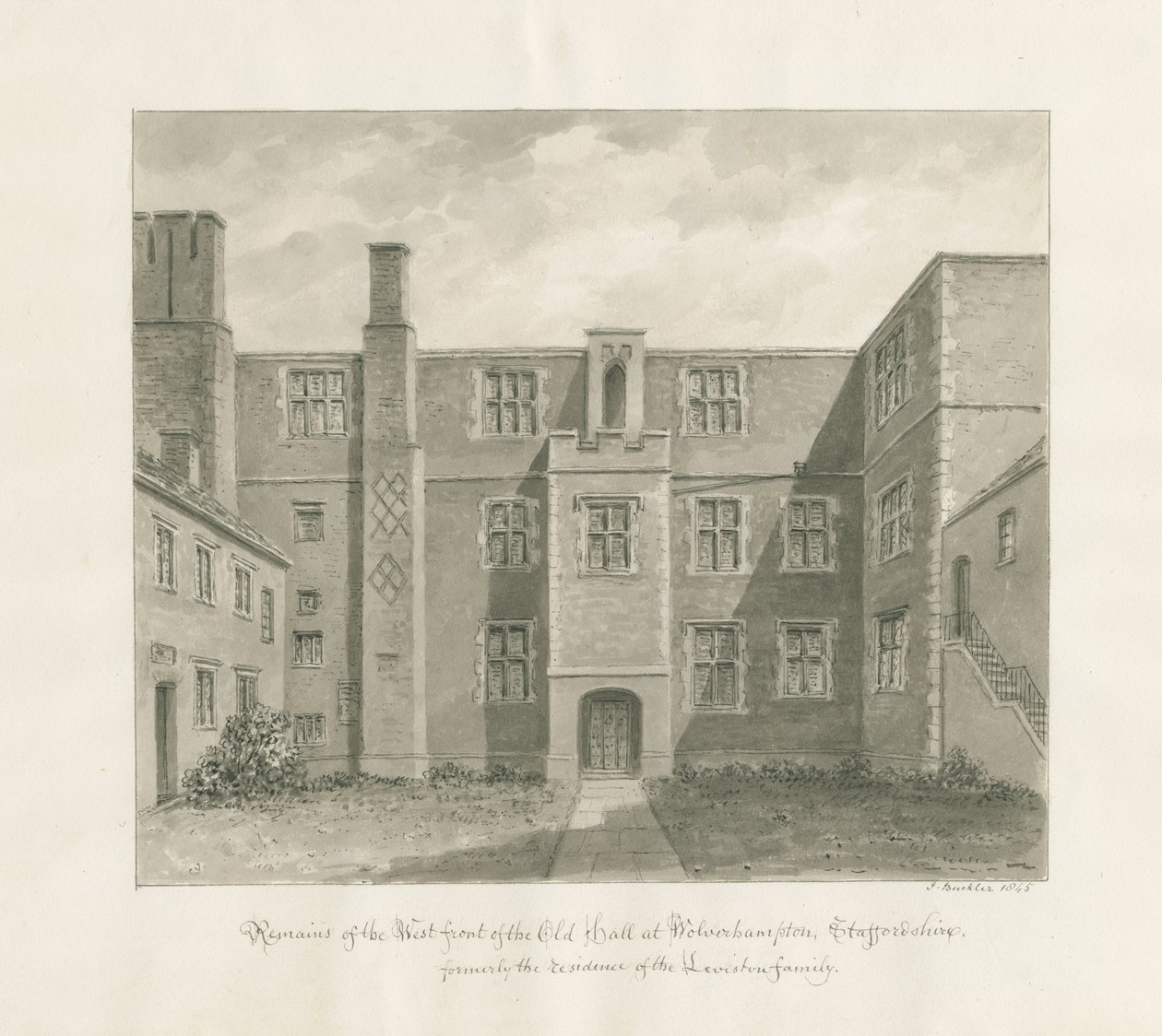 Wolverhampton - De Oude Hal: sepia tekening door John Buckler
