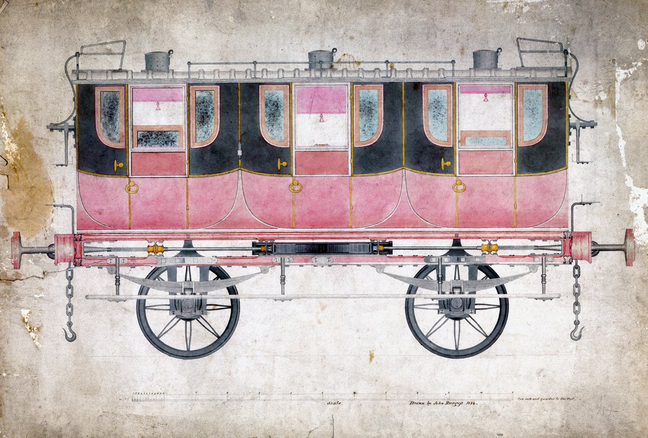 Manchester & Leeds Railway eersteklas rijtuig, ca. 1844 door John Burgess