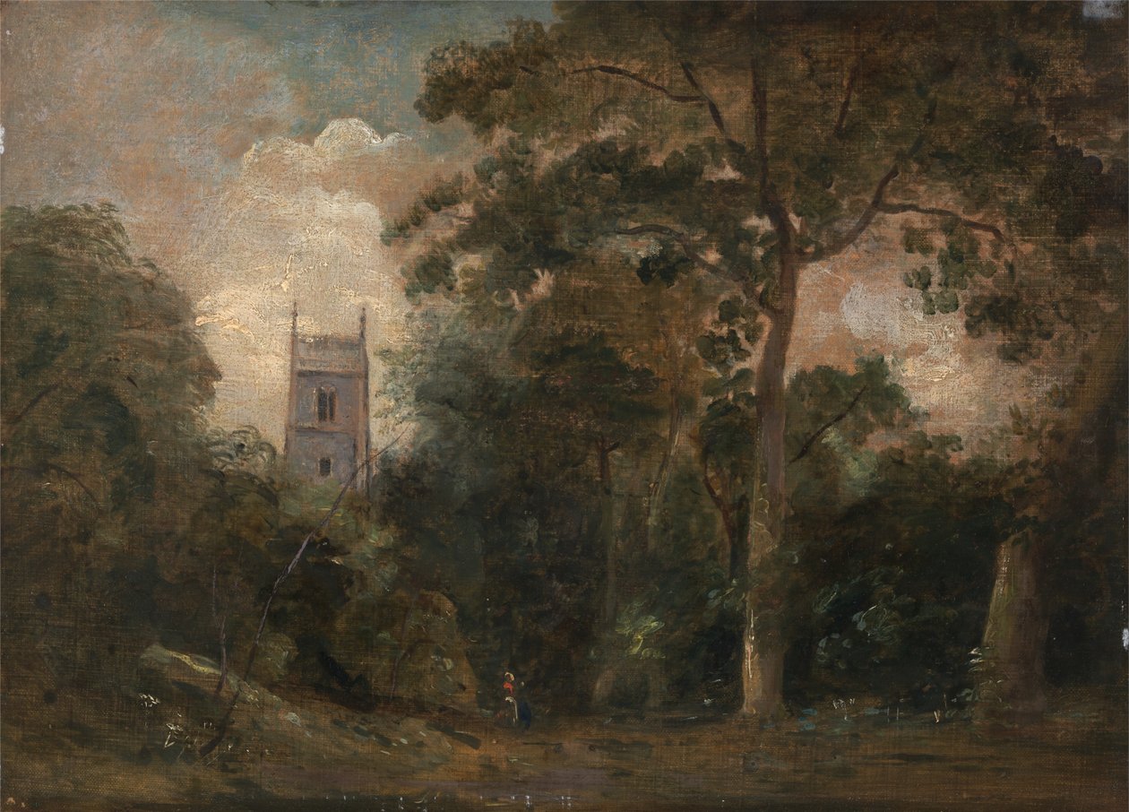 Een kerk in de bomen door John Constable