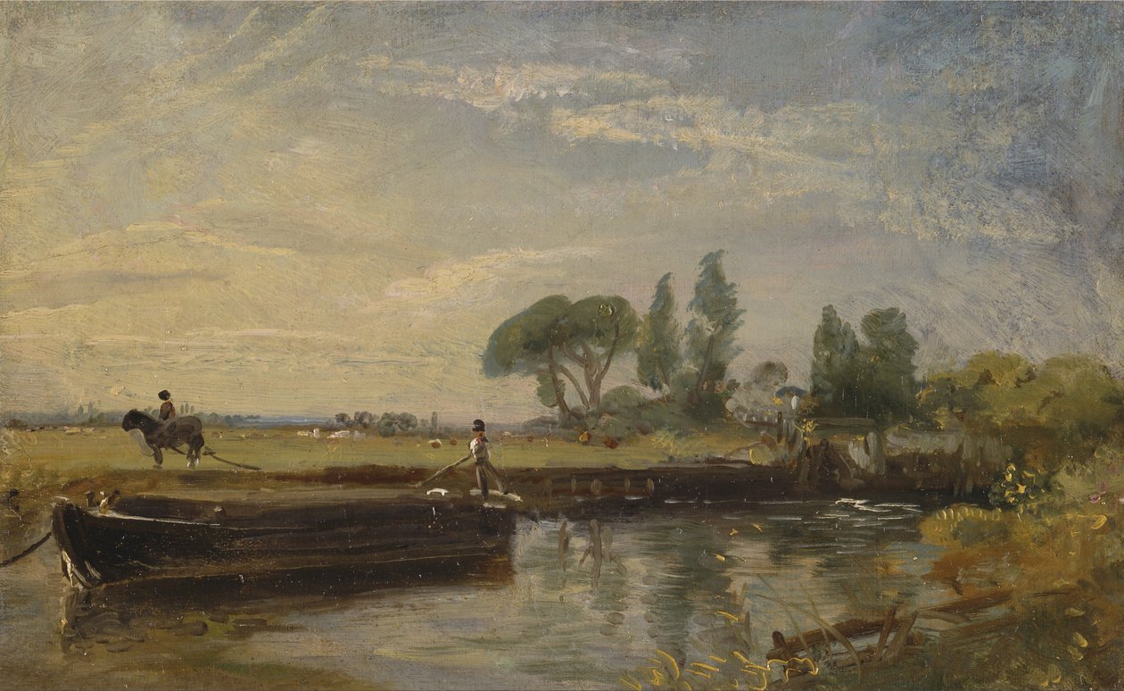 Binnenvaartschip onder de sluis van Flatford door John Constable