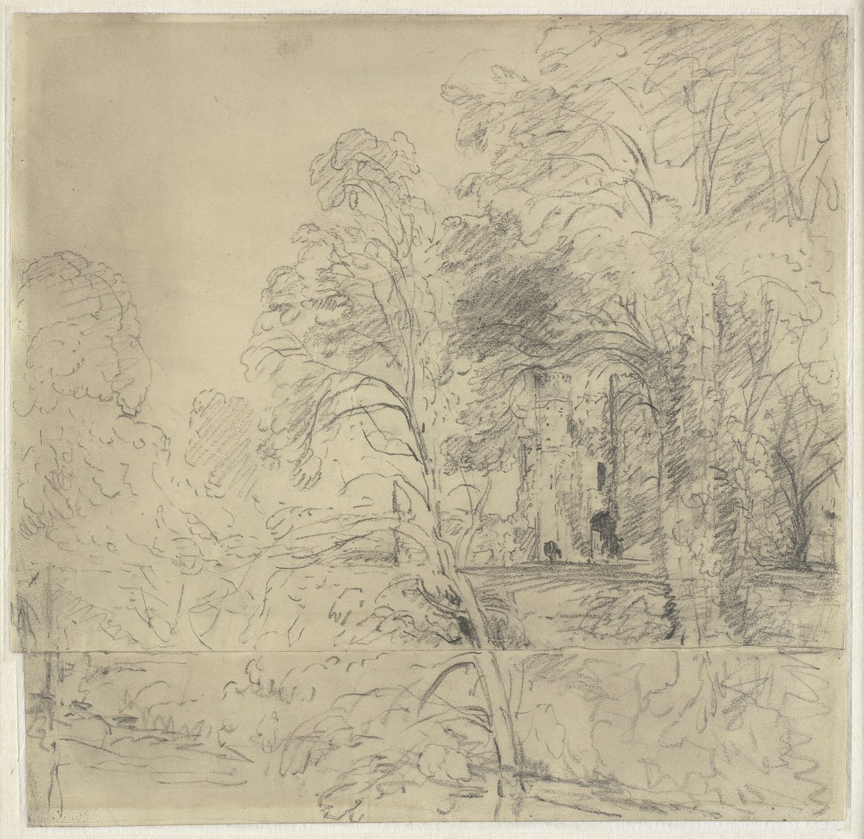 Cowdray Kasteel, gezien tussen bomen door John Constable