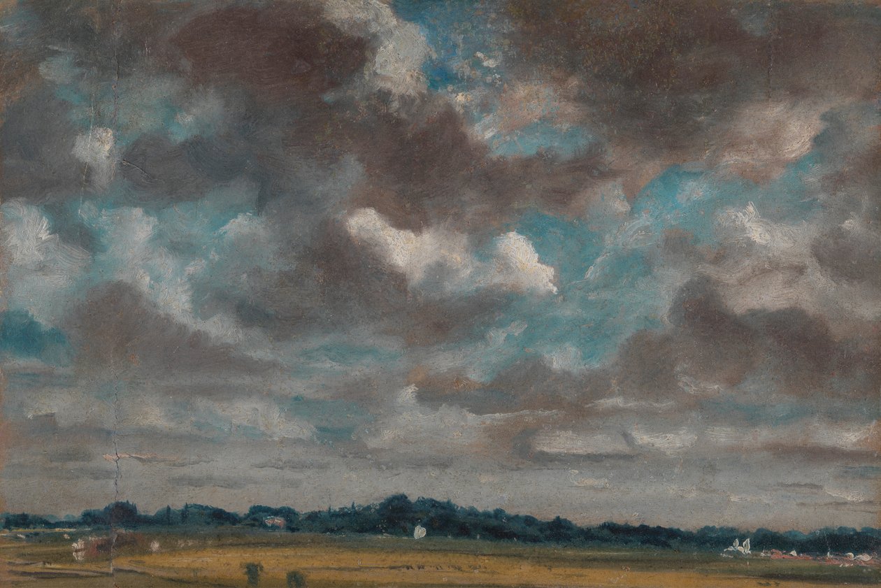 Uitgestrekt landschap met grijze wolken door John Constable